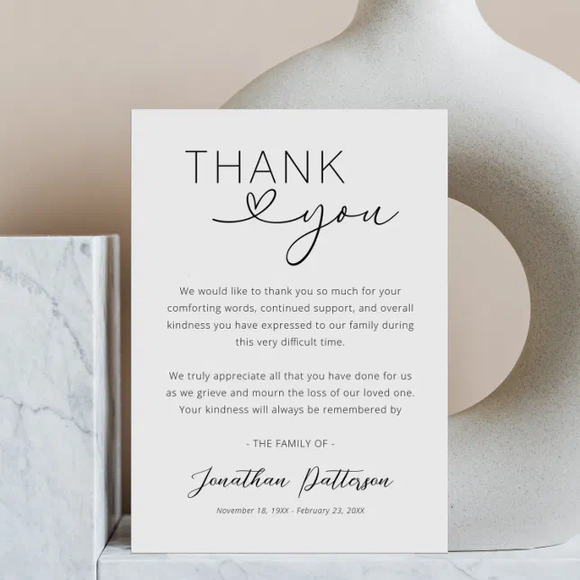 Simple Sympathy Funeral Thank You Card | Zazzle