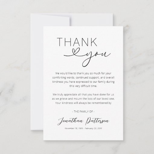 Simple Sympathy Funeral Thank You Card | Zazzle