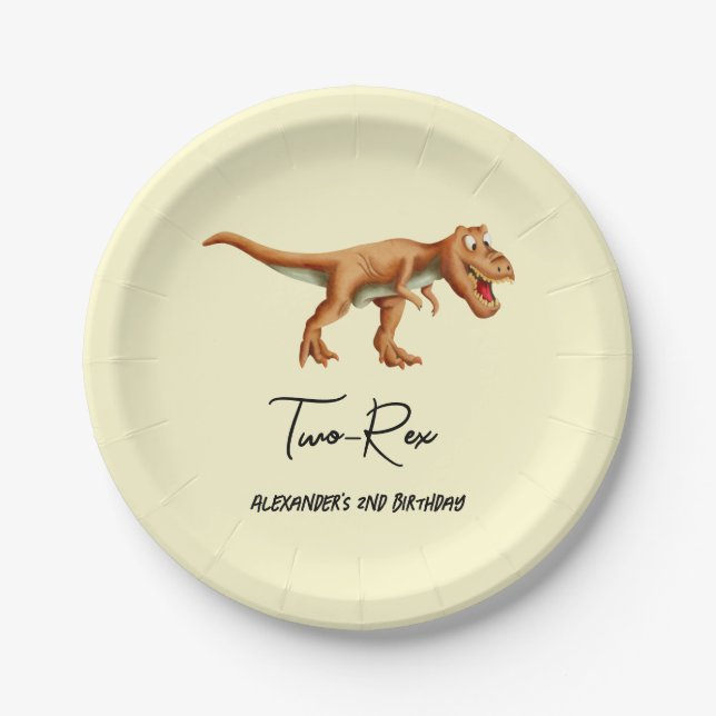 Simple T Rex Dinosaur Birthday Party Paper Plates (Front)