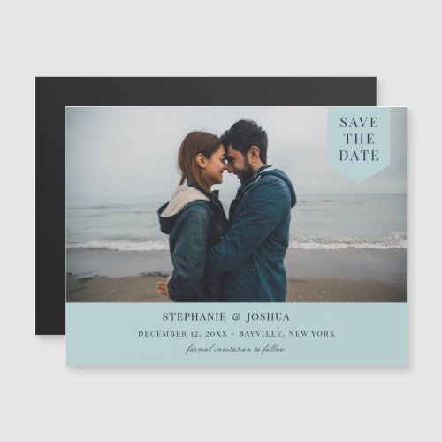 Simple Tag Photo Save The Date Powder Blue Magnetic Invitation