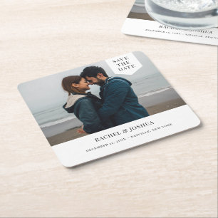 Simple Tag Photo Save The Date Square Paper Coaster