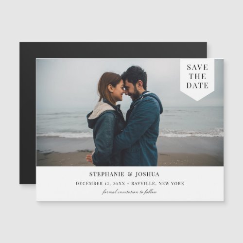 Simple Tag Photo Save The Date White Magnetic Invitation