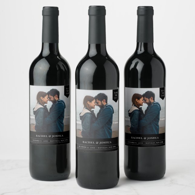 Simple Tag Photo Save The Date Wine Label (Bottles)