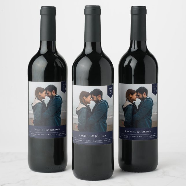 Simple Tag Photo Save The Date Wine Label (Bottles)