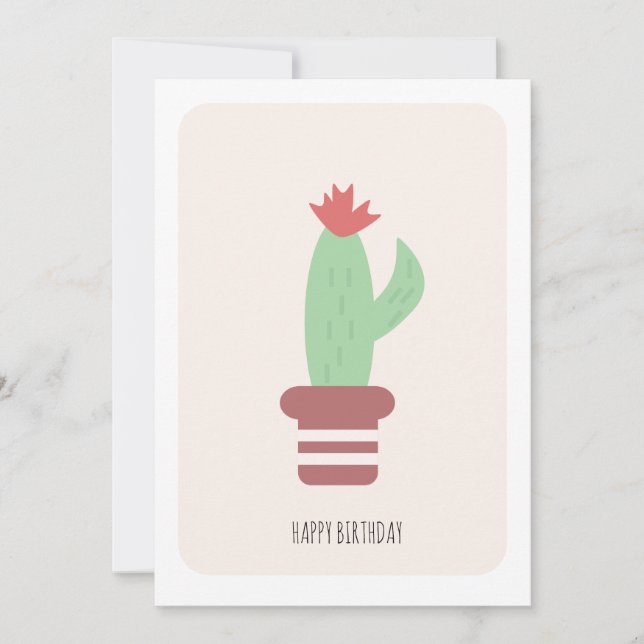 Simple Tall Green Desert Cactus Birthday Card (Front)