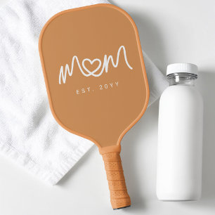 Simple Tan Cute Heart Script Mom Established Est Pickleball Paddle