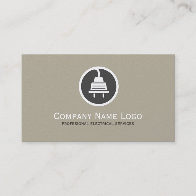 Simple Tan & Gray Electric Services Business Card (Front)