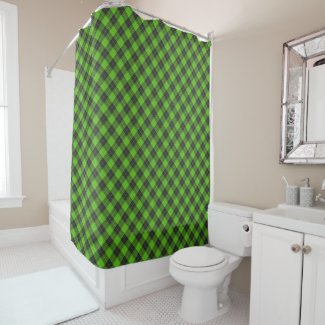 Simple tartan diagonal pattern in dark green shower curtain