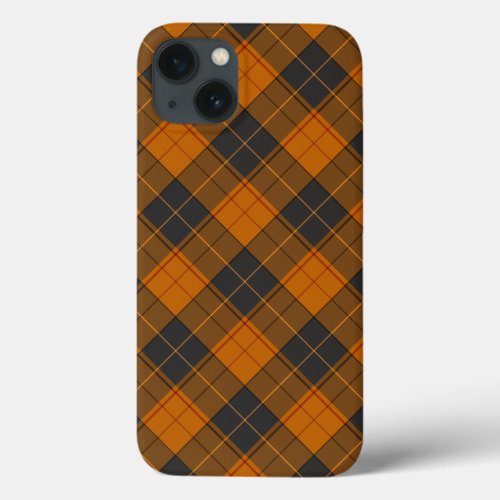 Simple tartan diagonal pattern in dark orange iPhone 13 case