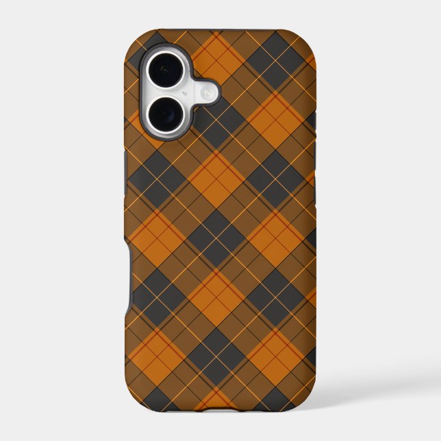 Simple tartan diagonal pattern in dark orange iphone case (Back)