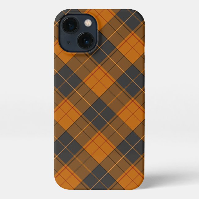 Simple tartan diagonal pattern in dark orange iPhone case (Back)