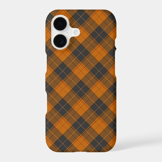 Simple tartan diagonal pattern in dark orange iphone case (Back)