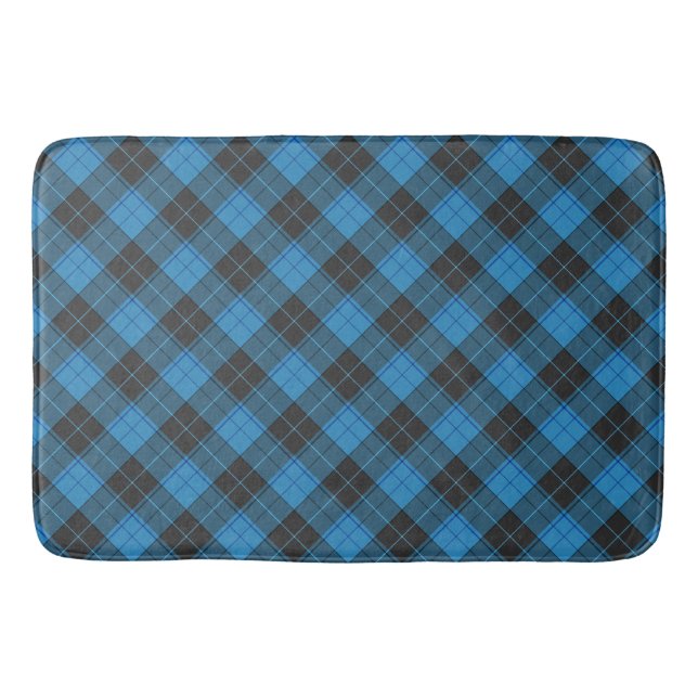 Simple Tartan Pattern in Dark Blue Bath Mat (Front)