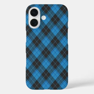 Simple Tartan Pattern in Dark Blue iPhone 16 Case
