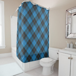 Simple Tartan Pattern in Dark Blue Shower Curtain