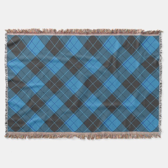 Simple Tartan Pattern in Dark Blue Throw Blanket (Front)