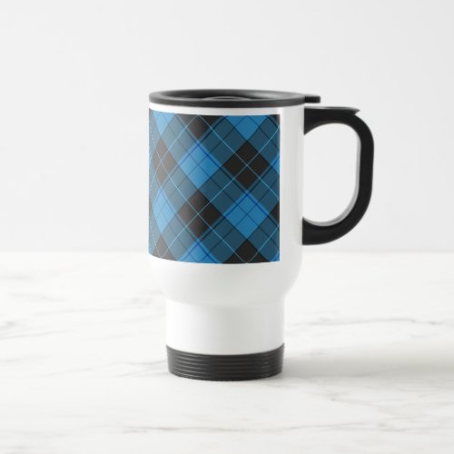 Simple tartan pattern in dark blue travel mug