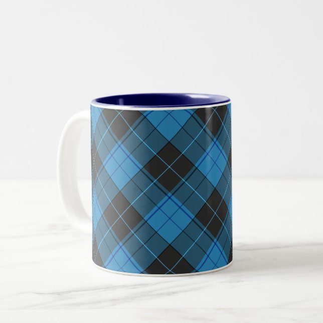 Simple tartan pattern in dark blue Two-Tone coffee mug (Front Left)