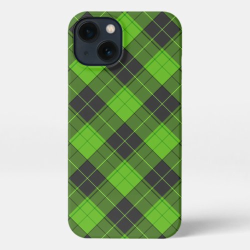 Simple tartan pattern in dark green diagonal iPhone 13 case