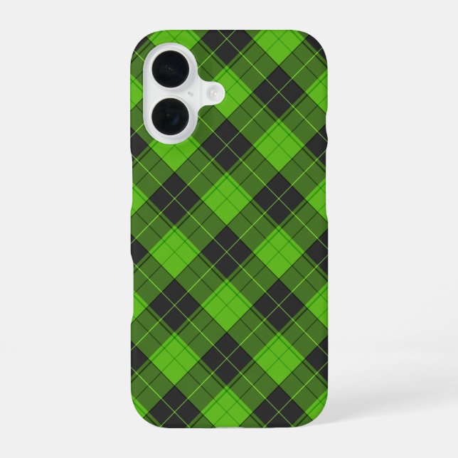 Simple tartan pattern in dark green diagonal iphone case (Back)