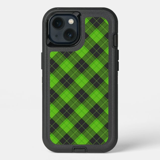 Simple tartan pattern in dark green diagonal otterbox iPhone case (Back)