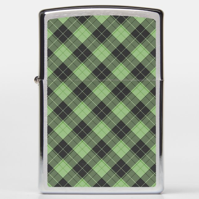 Simple tartan pattern in Light green Zippo Lighter (Front)