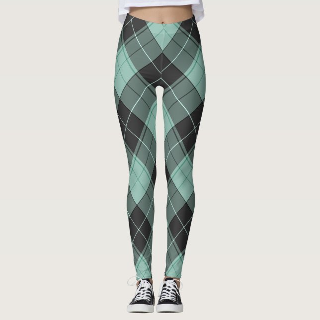 Simple tartan pattern in turquoise leggings (Front)
