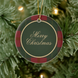 Simple Tartan Plaid Merry Christmas  Ceramic Ornament