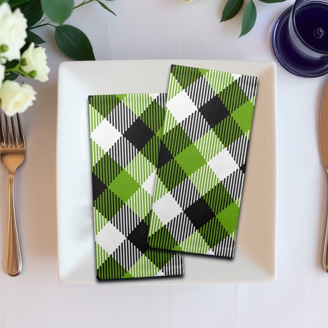 Simple Tartan Plaids Neon Green  Cloth Napkin (Creator Uploaded)