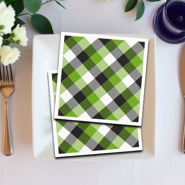Simple Tartan Plaids Neon Green  Napkins (Creator Uploaded)