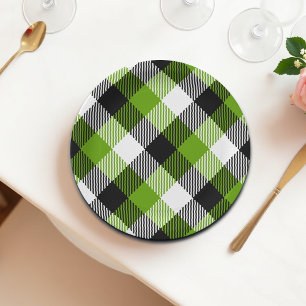 Simple Tartan Plaids Neon Green Paper Plates