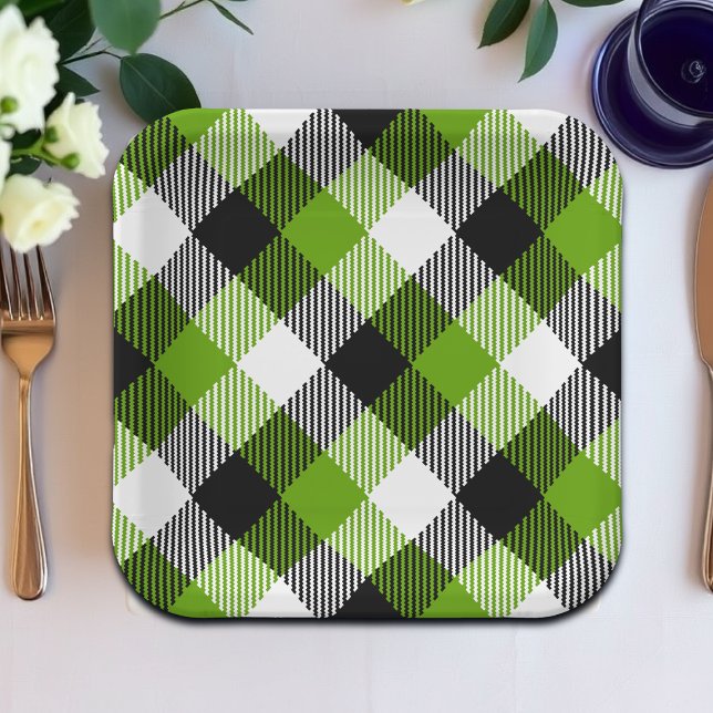 Simple Tartan Plaids Neon Green  Paper Plates (Creator Uploaded)