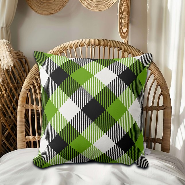 Simple Tartan Plaids Neon Green  Throw Pillow (Creator Uploaded)
