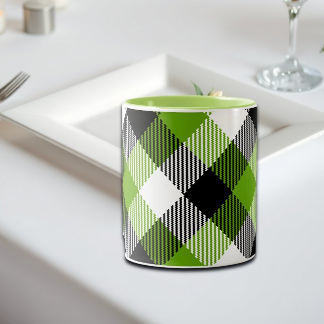 Simple Tartan Plaids Neon Green  Two-Tone Coffee Mug (Creator Uploaded)
