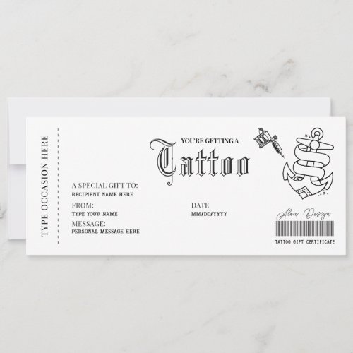 Simple Tattoo Get Inked Gift Card Voucher