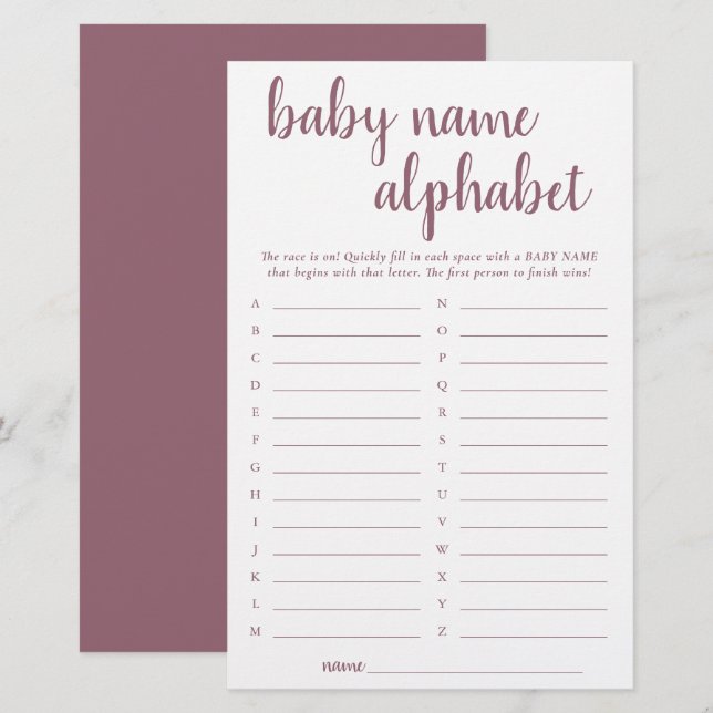 Simple Taupe ABC Name | Desert Rose Shower Game (Front/Back)