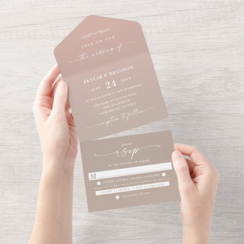 Simple Taupe Beige  Blush Pink Ombre Wedding All In One Invitation