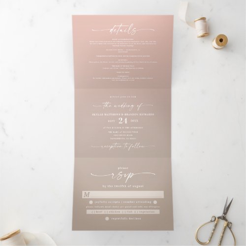 Simple Taupe Beige  Blush Pink Ombre Wedding Tri_Fold Invitation