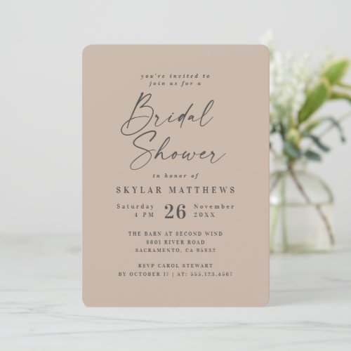 Simple Taupe Beige Solid Color Bridal Shower Invitation