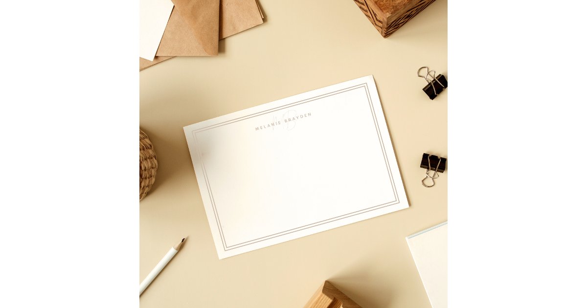 Simple Taupe Casual Minimalist Monogram Two Border Note Card | Zazzle