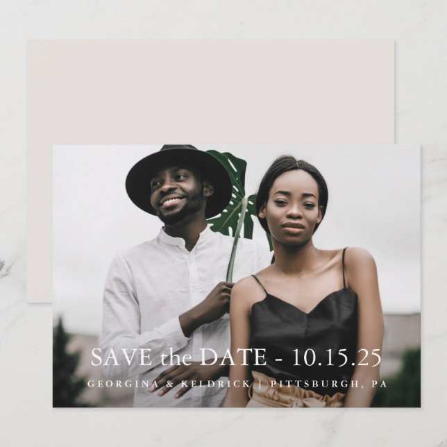 Simple Taupe Elegant One Photo Wedding Save The Date (Front/Back)