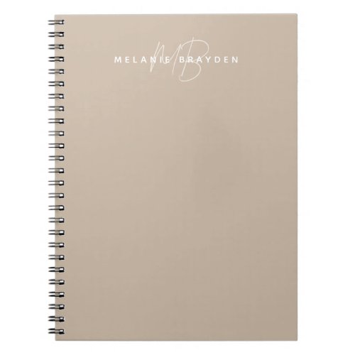 Simple Taupe Minimalist Two Monogram Name Notebook