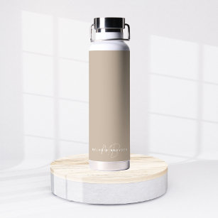 Simple Taupe Minimalist Two Monogram Name Water Bottle