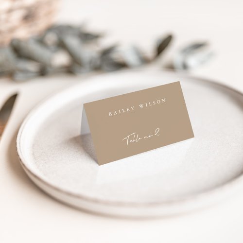 Simple Taupe Modern Wedding Place Card