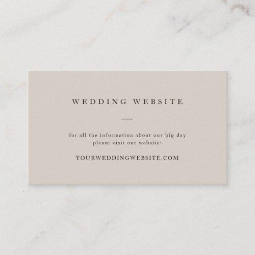 Simple Taupe Neutral Elegant Wedding Website  Enclosure Card