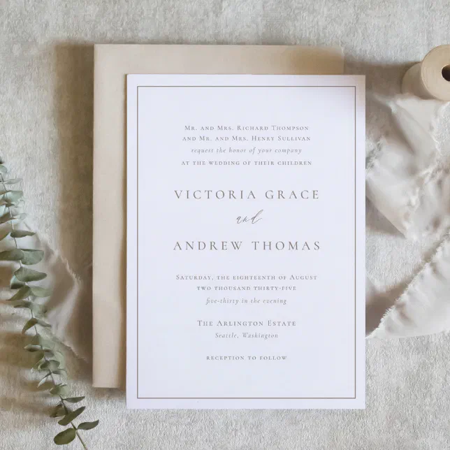 Simple Taupe Parent's Hosting Formal Wedding Invitation | Zazzle