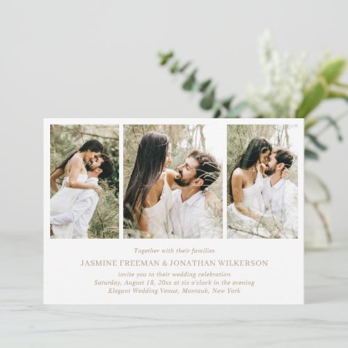 Simple Taupe Photo Collage Elegant Wedding Invitation