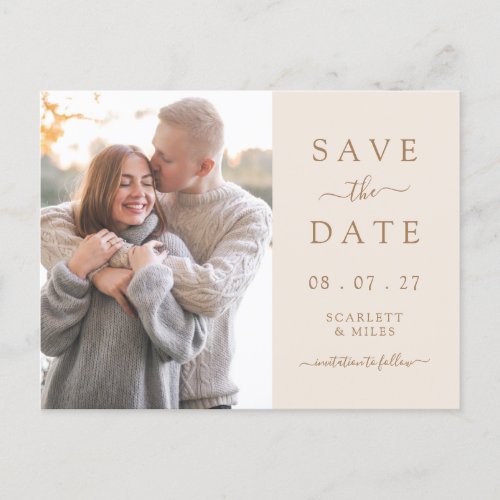 Simple Taupe Photo Save The Date Wedding Announcem Announcement Postcard