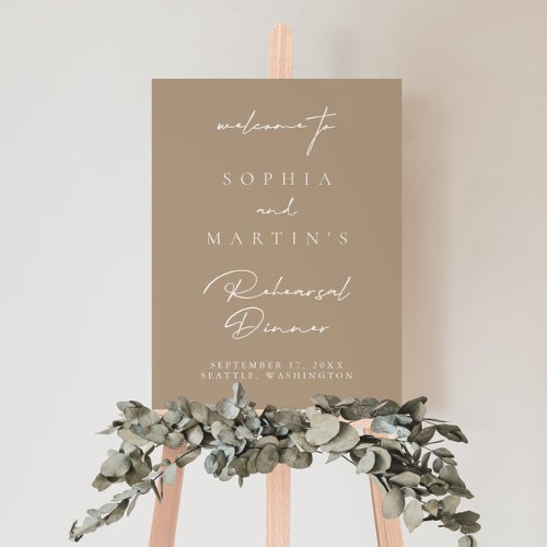 Simple Taupe Rehearsal Dinner Welcome Sign