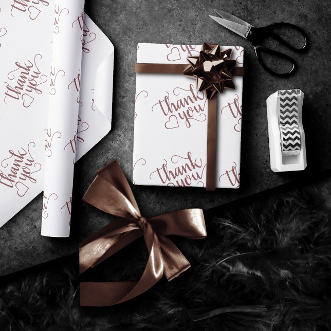 Simple Taupe Script | Desert Rose Thank You Wrapping Paper (Creator Uploaded)